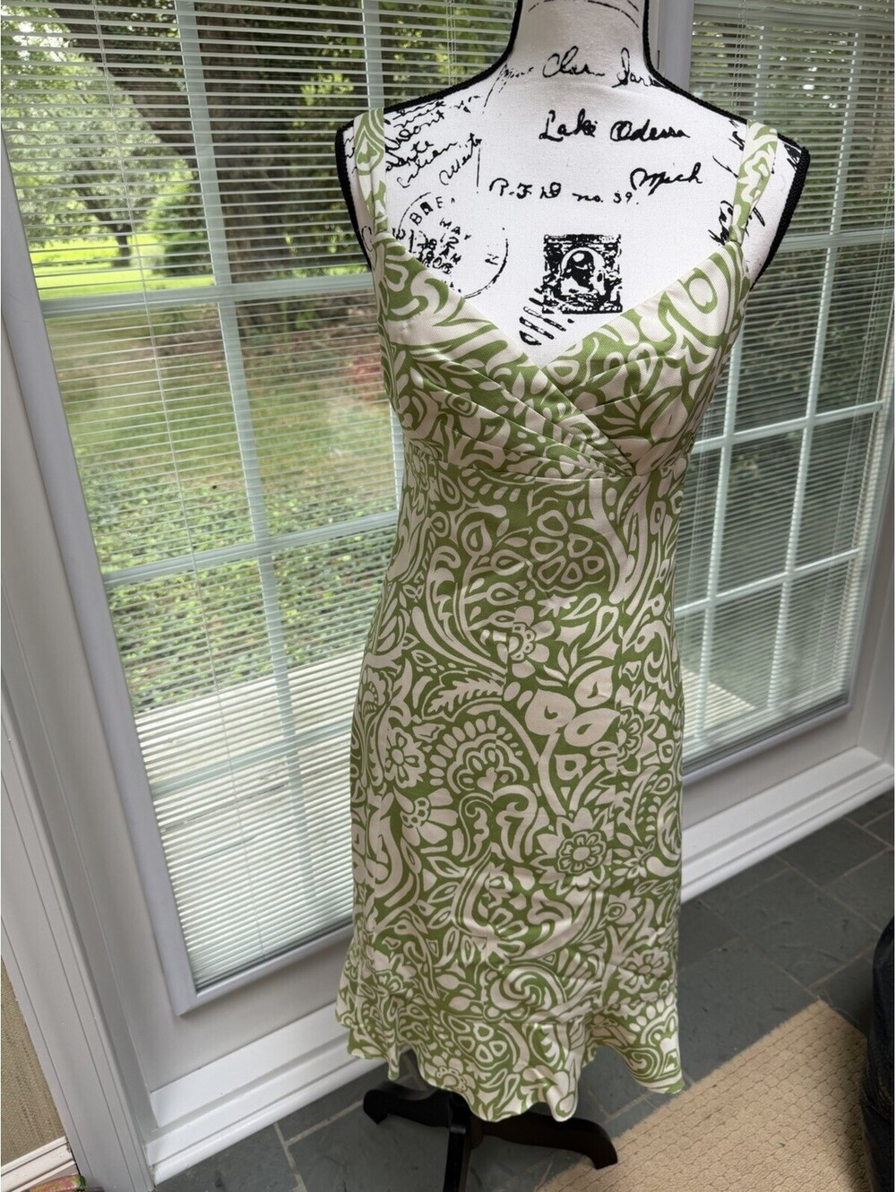 ANN TAYLOR Sleeveless Silk Blend Sleeveless Tropical Dress Green White Sz 6